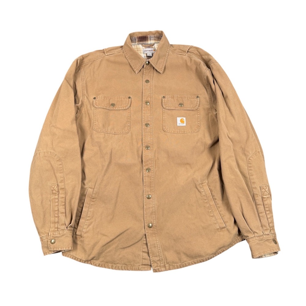Carhartt Canvas SP16 Jacket Mens L Large Tall Brown Plaid Lined Snap Front Work